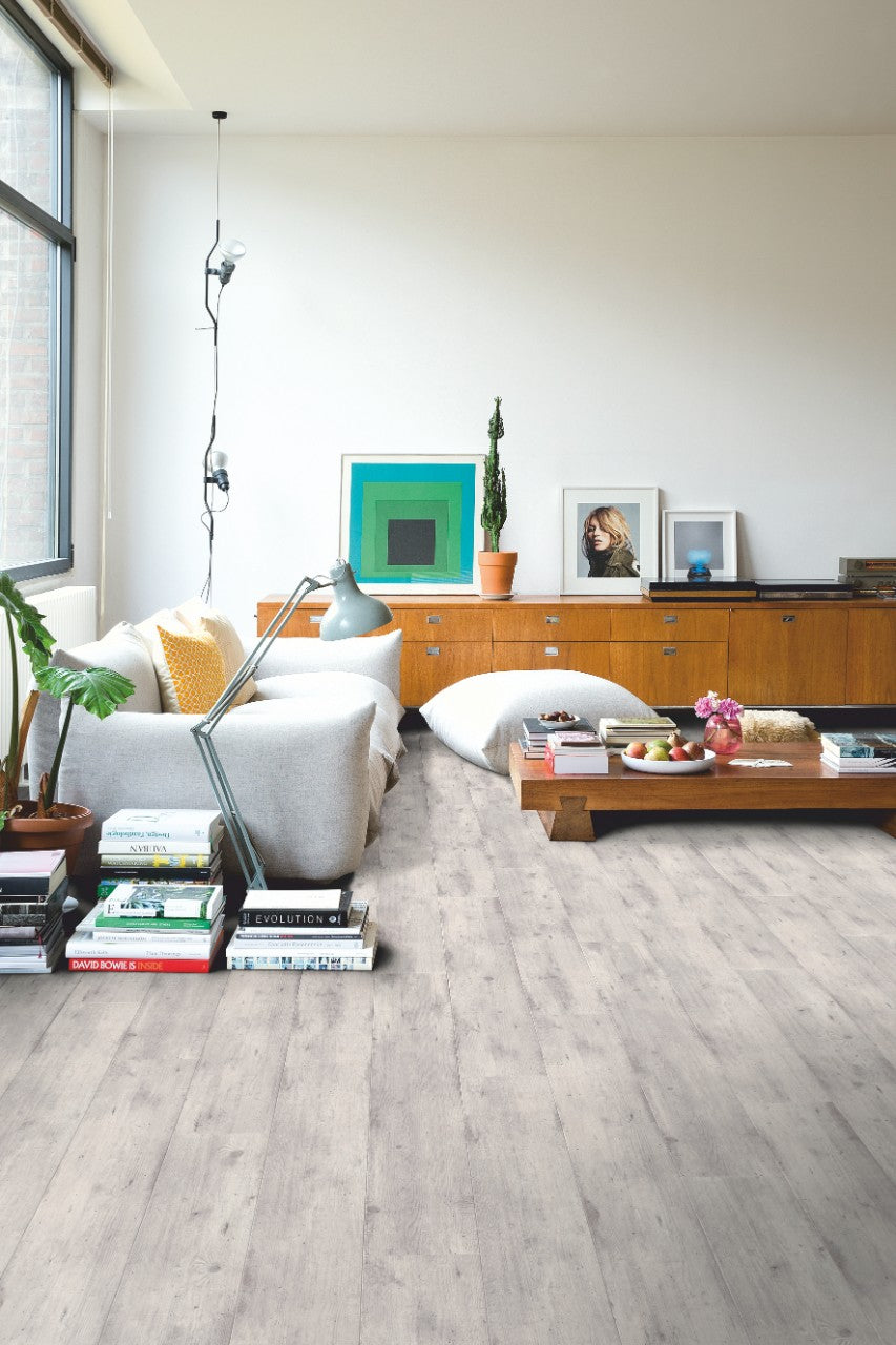Impressive laminate flooring in a light gray concrete look 1861 Concrete wood light grey