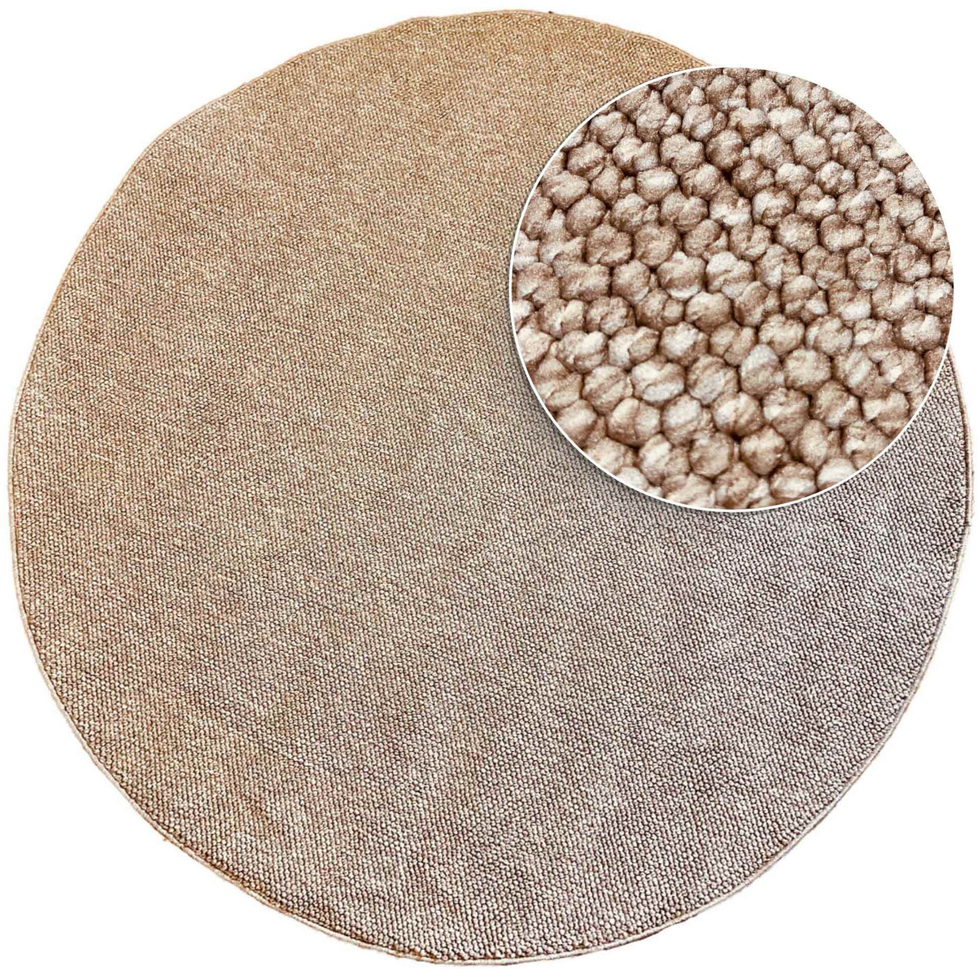 Round, smooth, natural, beige loop rug 229 CREATION