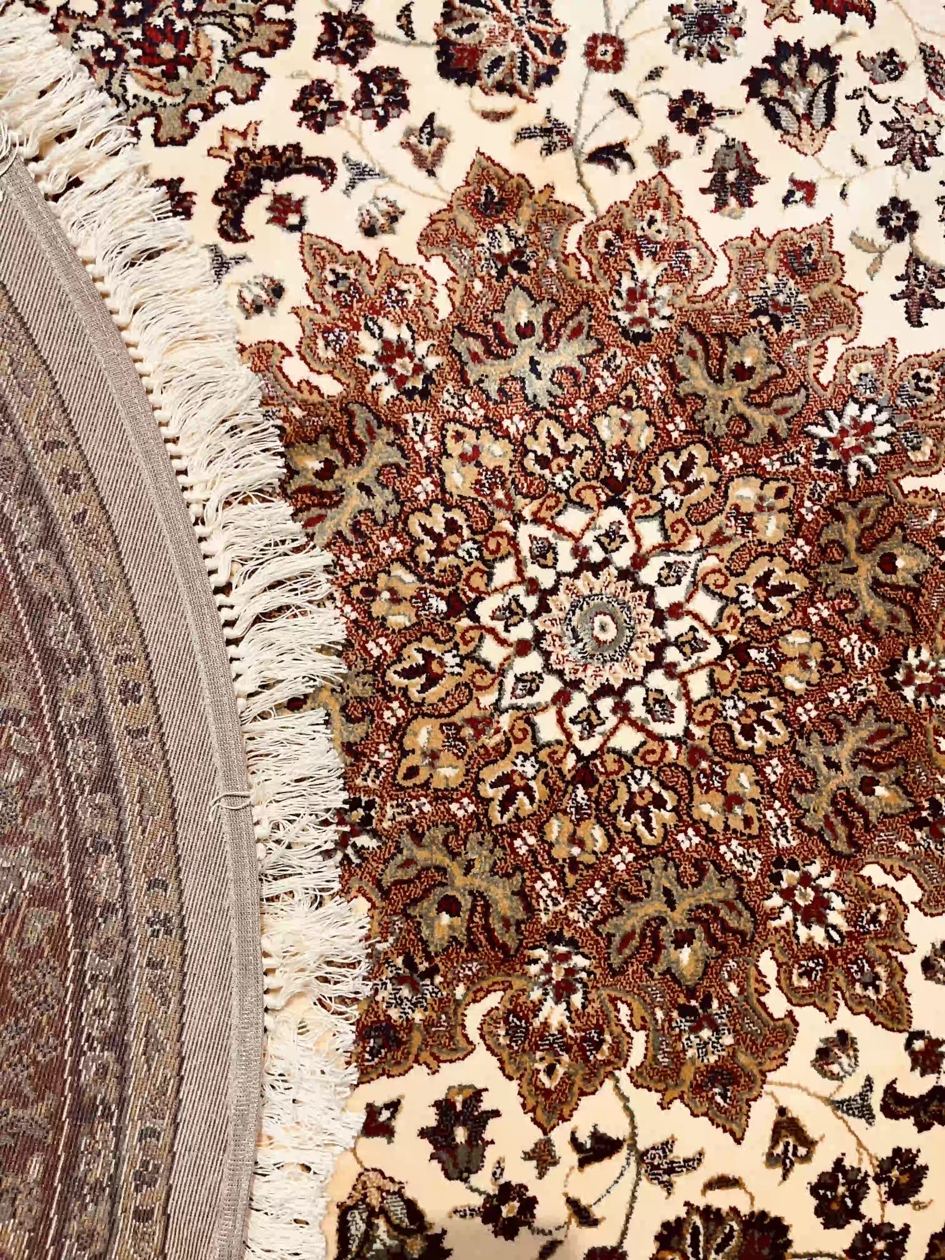 שטיח עגול פרסי משי 232 03 בז'/אדום | SILK