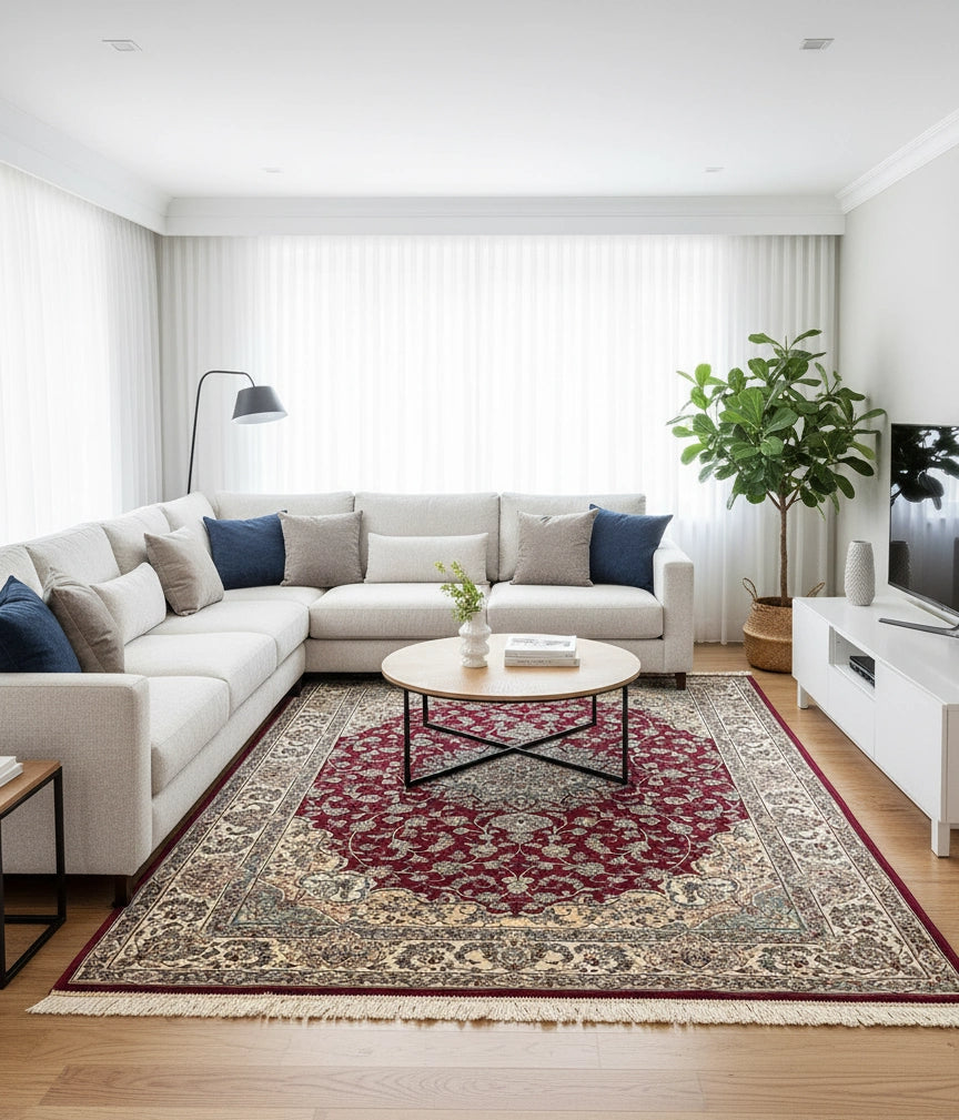 Persian Silk Carpet 639 02 Red/Beige | SILK