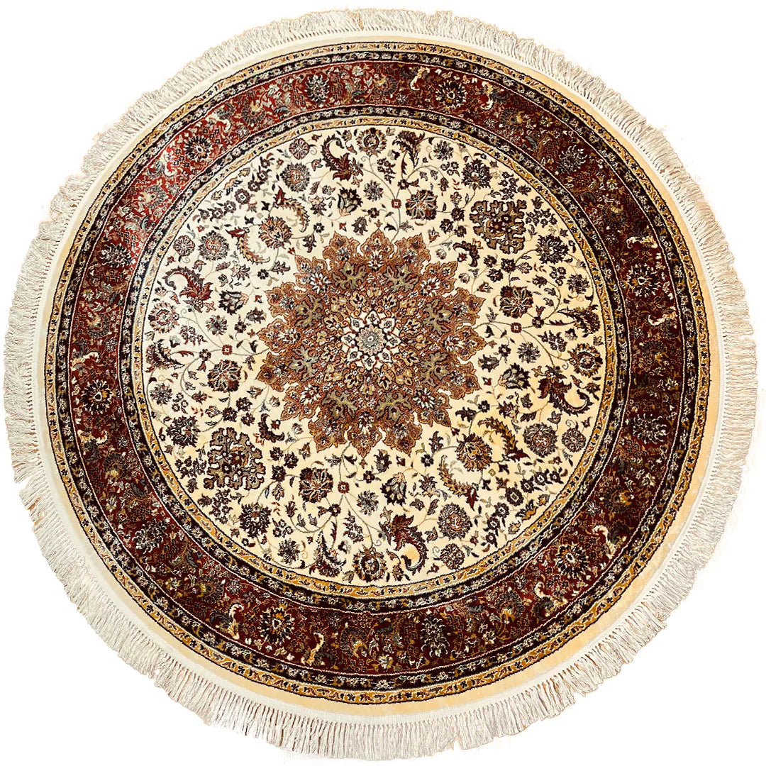 שטיח עגול פרסי משי 232 03 בז'/אדום | SILK