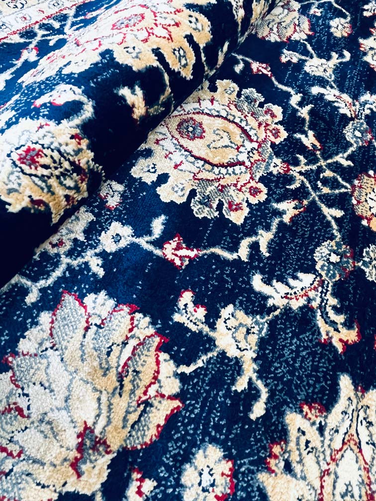 שטיח אובל קלאסי 603 כחול עם פרנזים