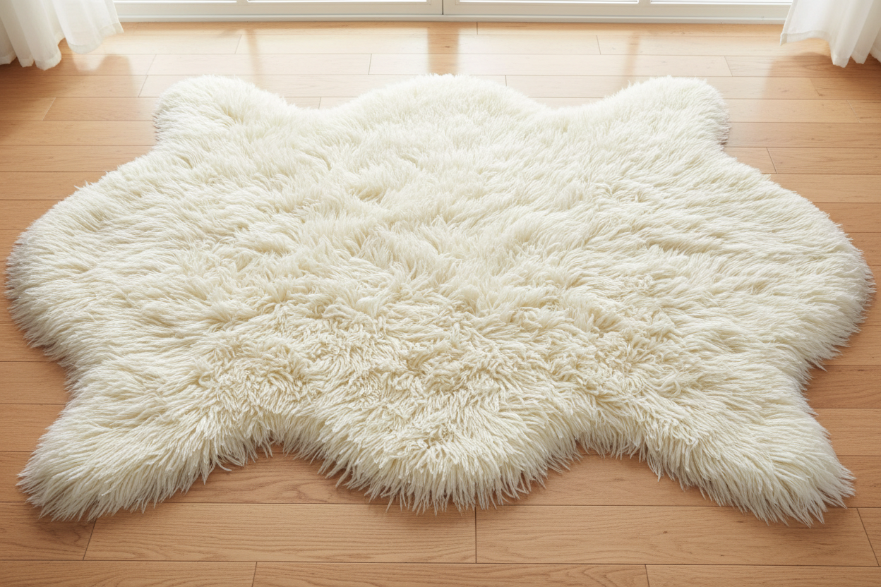 white fluffy rug
